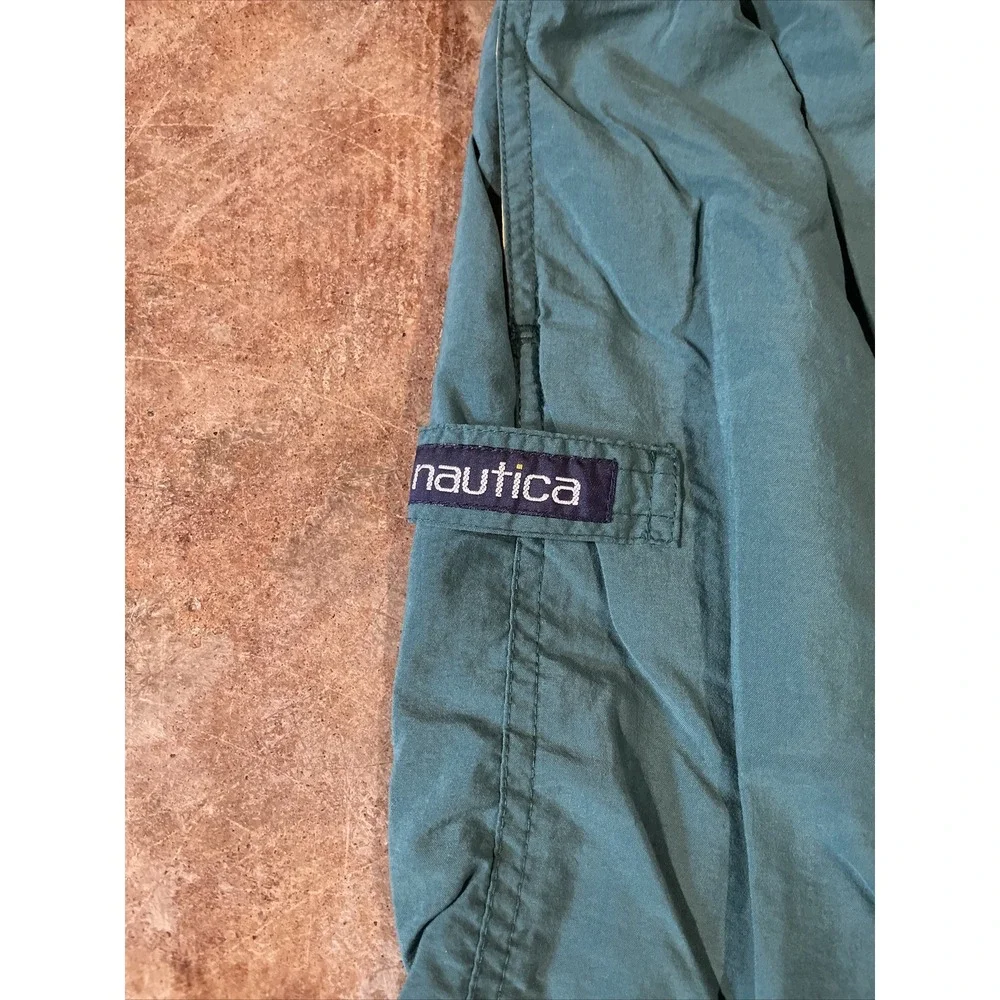 Vintage Nautica Boys S 8-10 Solid Green Nylon Mesh Lined Swim Trunks‎ Logo